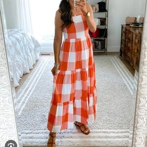 Lou & Grey Orange and White Gingham Maxi Dress
